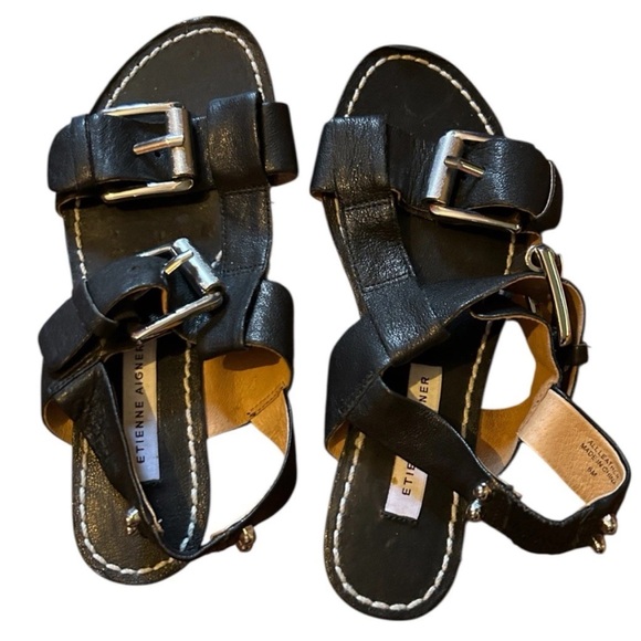 Etienne Aigner Black Leather Buckle Strap Sandals Sz 6 - Picture 4 of 5